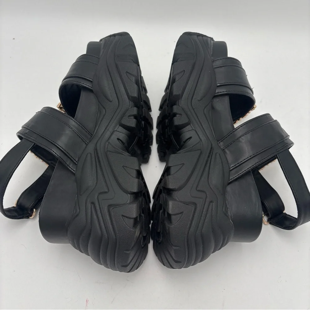 Elegant‎ Black Platform Sandals with Pearl Details